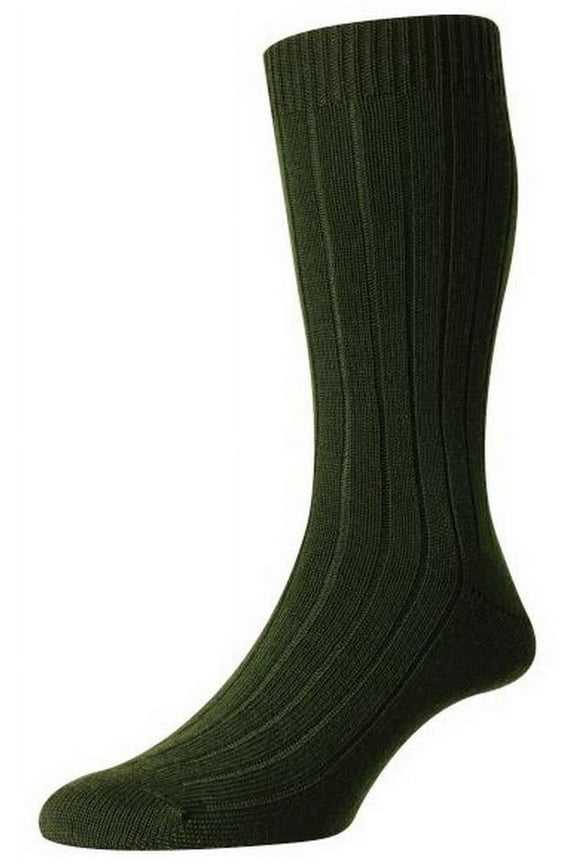 Packington Rib Merino Wool Socks - Dark Olive/Green