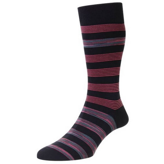 Pantherella Rubra Block Stripe Space Dye Organic Cotton Socks - Navy/Pink