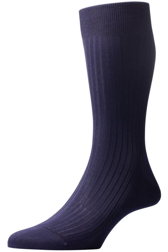 Vale Rib Cotton Lisle Socks - Navy