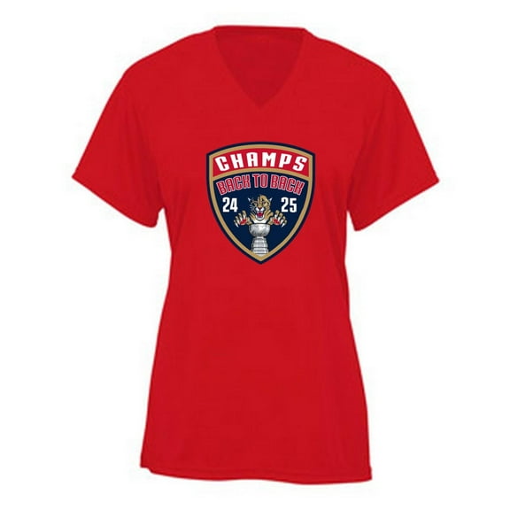 Panthers 2025 Champions Back 2 Back LADIES V-NECK Shirt T-Shirt