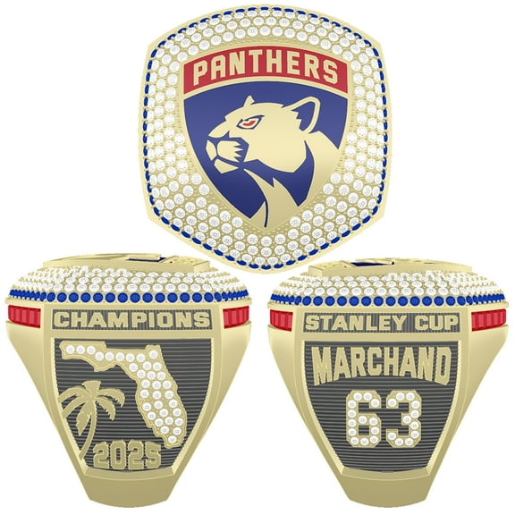 Panthers 2025 Championship Ring Brad Marchand #63 Gold Bling Stanley Cup Florida Fan Collectible Size 9