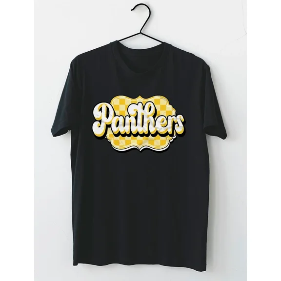 Panthers Checkered Print School Spirit Yellow Panthers T-Shirt