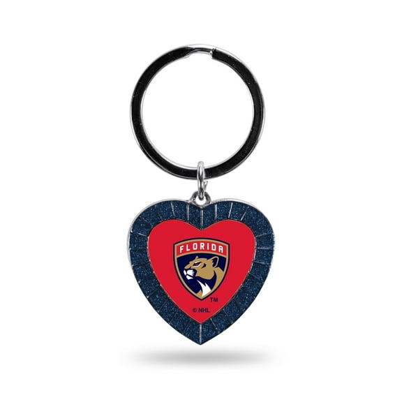 Panthers - Fl Colored Rhinestone Heart Keychain - Navy