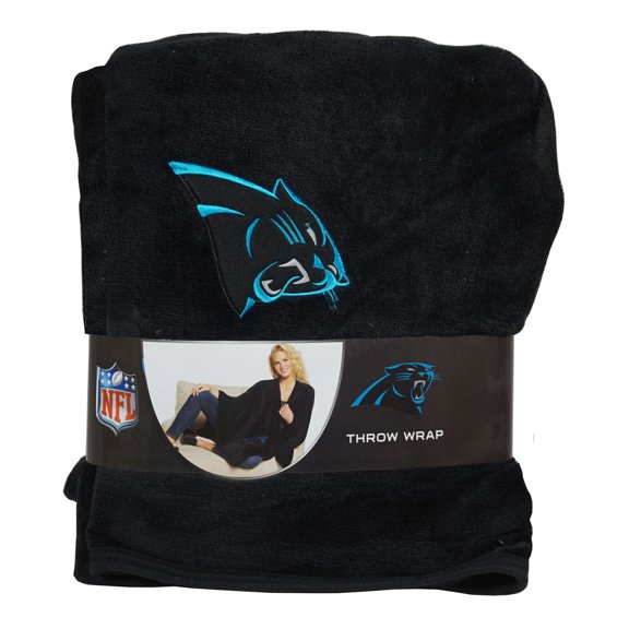 Panthers Football 55x53.5 Silk Touch Throw Blanket Wrap with Applique