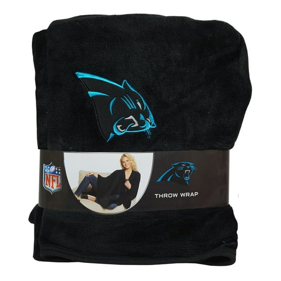 Panthers Football 55x53.5 Silk Touch Throw Blanket Wrap with Applique