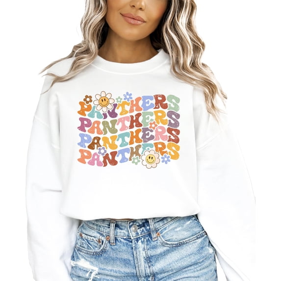 Panthers Sweatshirt for Women, Teens & Youth Retro Colorful Football Sweater White Sweatshirt Adult Large