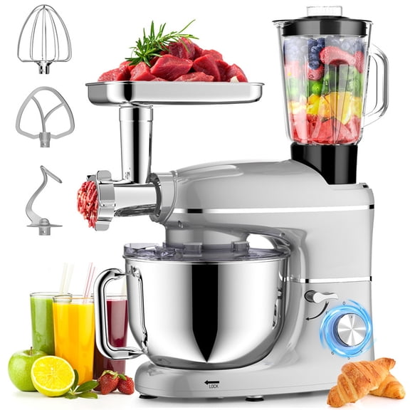 Panti 6in1 Multifunctional Stand Mixer with 6 Quart Stainless Steel Bowl, 660W 6 Speed Tilt-Head Meat Grinder, Juice Blender, Sausage Stuffer & Cookie Maker, Black