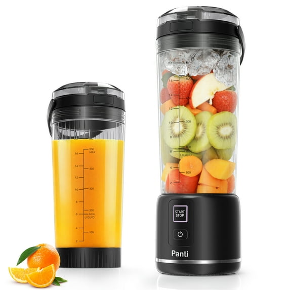 Panti Portable Blender, Cordless,18oz. USB-C Rechargeable Personal Blender for Shakes & Smoothies, BPA Free, Cover with Handle,USB-C Rechargeable, Dishwasher Safe Parts, Black