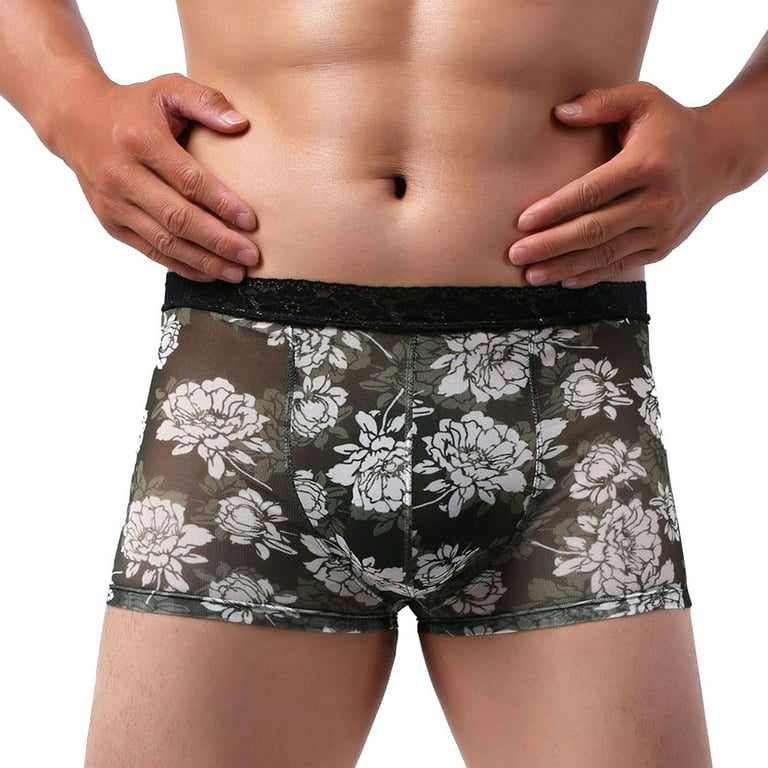 Panties For Men Solid Color Breathable Low Waist Knitted Mesh Boxer Briefs  Mens Underwear