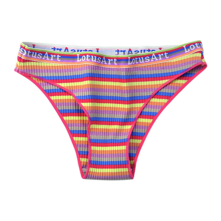 Panties For Women Women Colorful Summer Cotton Striped Briefs French Style  Rainbow Underwear Low Rise Underpants Girl Panty