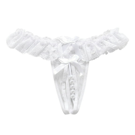 Panties for Women Tbopshirt Womens Thongs,Hipster Underwear,Open Lace Crotch Thong Mesh Pearl Massage Lady Temptation Pants,Cheeky Panties,Gifts