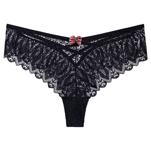 Xijirk Panties for Women,Mid Rise Lace Thong Underwear with Bow Design Breathable Gusset Comfortable Panties for Daily Wear,Womens Underwear,Black,L