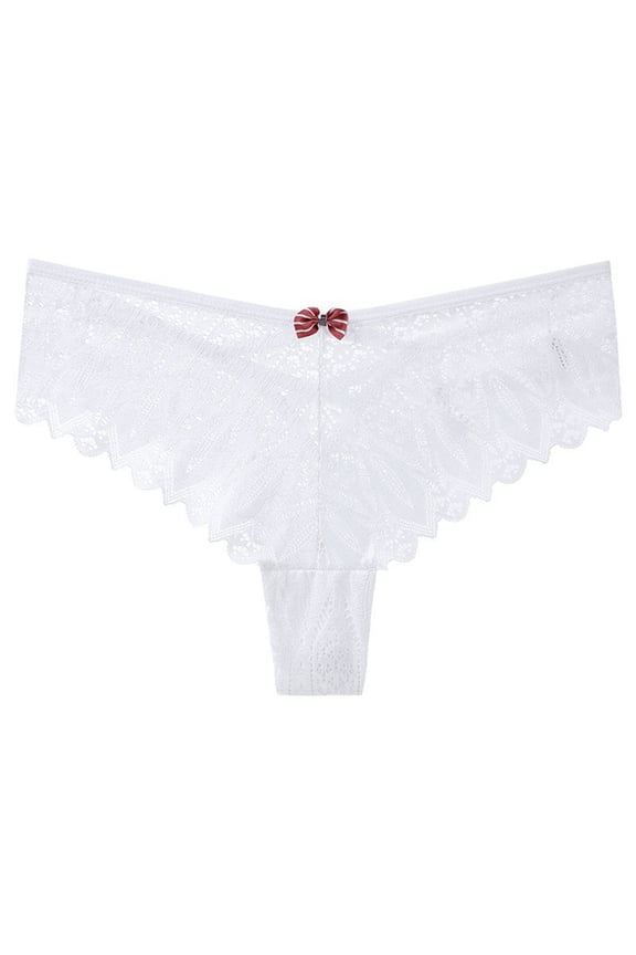 Panties for Women,Mid Rise Lace Thong Underwear with Bow Design Breathable Gusset Comfortable Panties for Daily Wear,Womens Underwear,White,XL