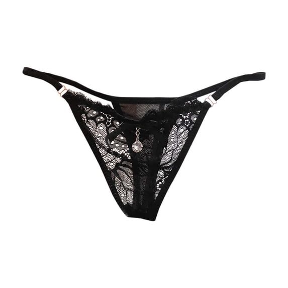 Panties for Women,Exquisite Underwear Transparent Lace Low Waist Thong Seamless Elastic Breathable T-Shaped Panties,Womens Underwear,Black,One Size