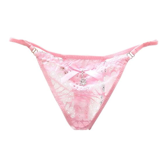 Panties for Women,Exquisite Underwear Transparent Lace Low Waisted Thong Seamless Elastic Breathable T-Shaped Panties,Womens Underwear,Pink,One Size