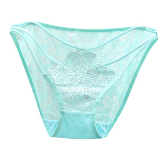 Panties for Women,Japanese Style Embroidered Hollow Out Transparent Triangle Panties for Women Comfortable Daily Wear,Womens Underwear,Light Blue,One Size