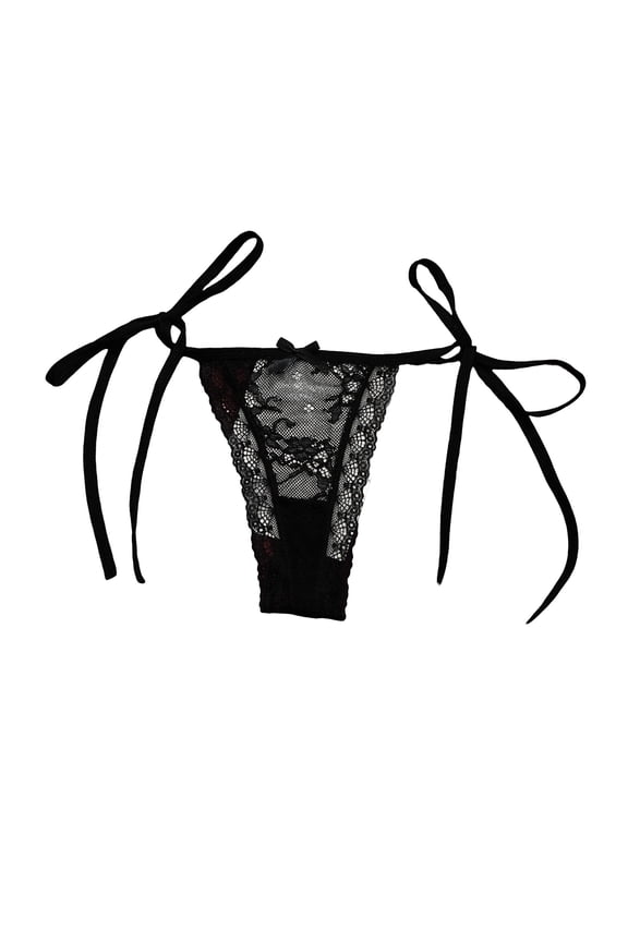 Panties for Women,Lace Thong UnderwearLow Rise T Back G String With Tie Side Straps Hollow Out Design Pure Desire Style Comfortable Breathable Soft Stretchable,Womens Underwear,Black,M