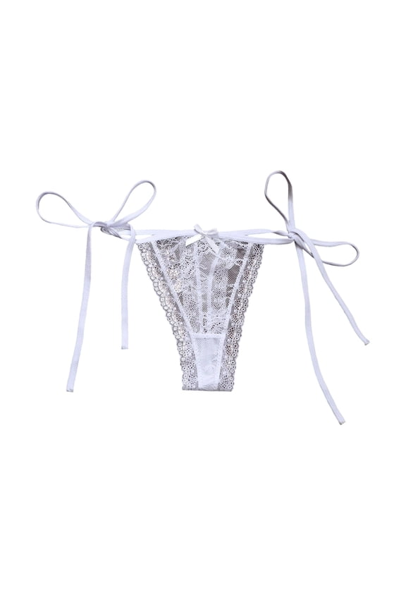 Panties for Women,Lace Thong UnderwearLow Rise T Back G String With Tie Side Straps Hollow Out Design Pure Desire Style Comfortable Breathable Soft Stretchable,Womens Underwear,White,M