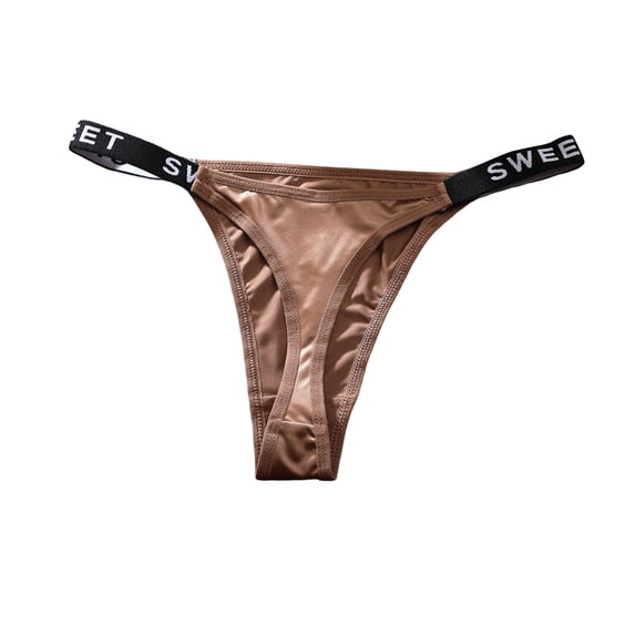 Panties for Women,Low Rise Thong Underwear Soft Breathable Satin Comfortable Seamless Panties With Letter Waistband For Everyday Wear,Womens Underwear,Coffee,S