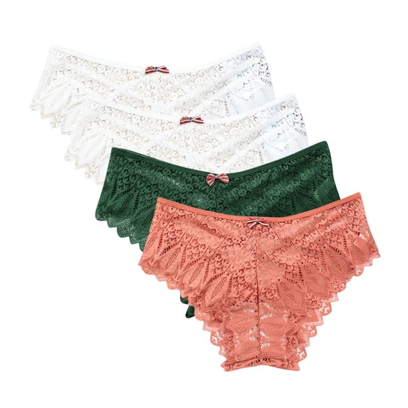 Panties for Women Plus Size 4 Pack Seamless Underwear for Women Lace Thong Cheeky Panties Breathable Briefs Stretch High Cut Plus Size Ladies Bikini Thongs Long Underwear Women Orange XXL