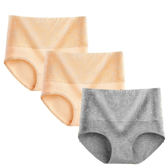 Panties for Women Plus Size Women Cotton High Waisted Underwear Panty Stretch Tummy Panties Lace Waisted Full Cover Underpant Briefs 3 Pack Long Underwear Women Gray XXL