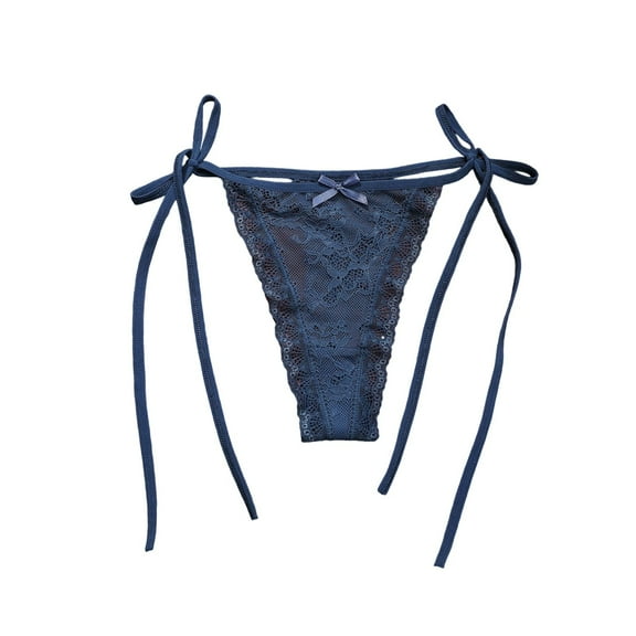 Panties for Women,Pure Desire Lace Thong Underwear For Low Rise T Back G String With Tie Side Straps And Hollow Out Design Comfortable Breathable Soft Stretchable,Womens Underwear,Blue,S
