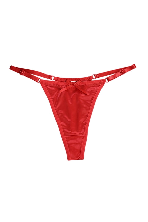 Panties for Women,Low Rise Satin Thong Underwear Adjustable with Bow Detail Peach Enhancer Comfortable for Casual Wear,Womens Underwear,Red,S