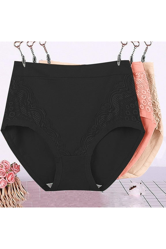 Panties for Women Cotton Leak Proof Brief Underwear Lace Patchwork Underpants Plus Size Seamless Panty 3 Pack
