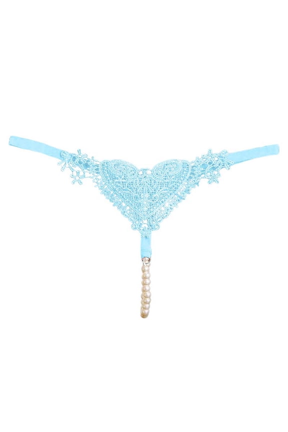 Panties for Women,Elegant Lace Mesh Embroidery Sheer Hollow Thin High Elastic Pearl Seamless Thong Underwear,Womens Underwear,Blue,One Size