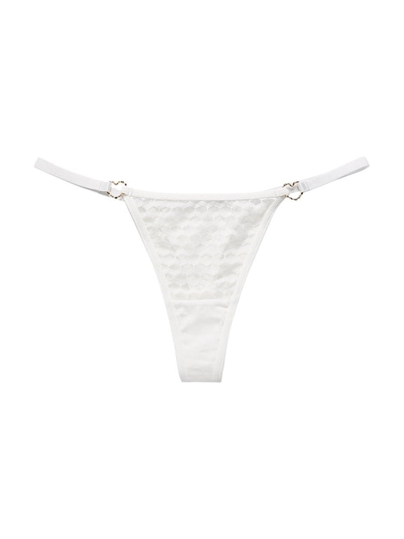 Panties for Women,Elegant Lace Ribbon T-String Seamless Briefs with Buckle Detail for Women Low Waist Comfortable Panties,Womens Underwear,White,L