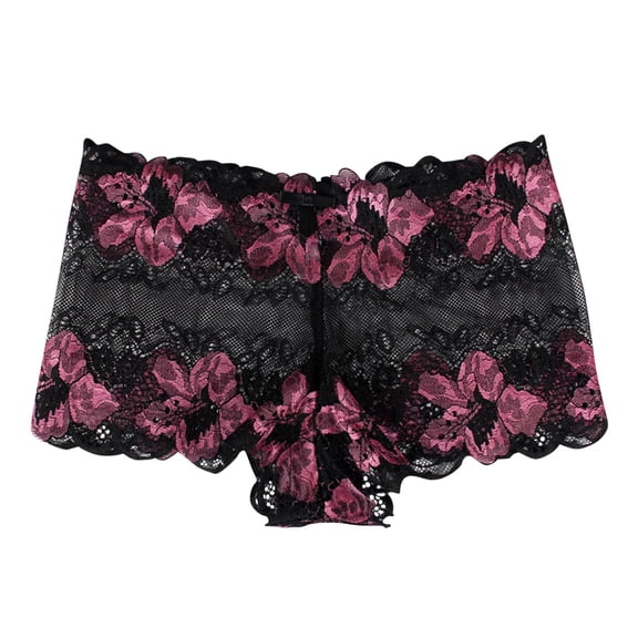 Panties for Women,Elegant Lace Transparent Triangle Underpants for Women with Contrast Rose Floral Pattern Design,Womens Underwear,Black,M