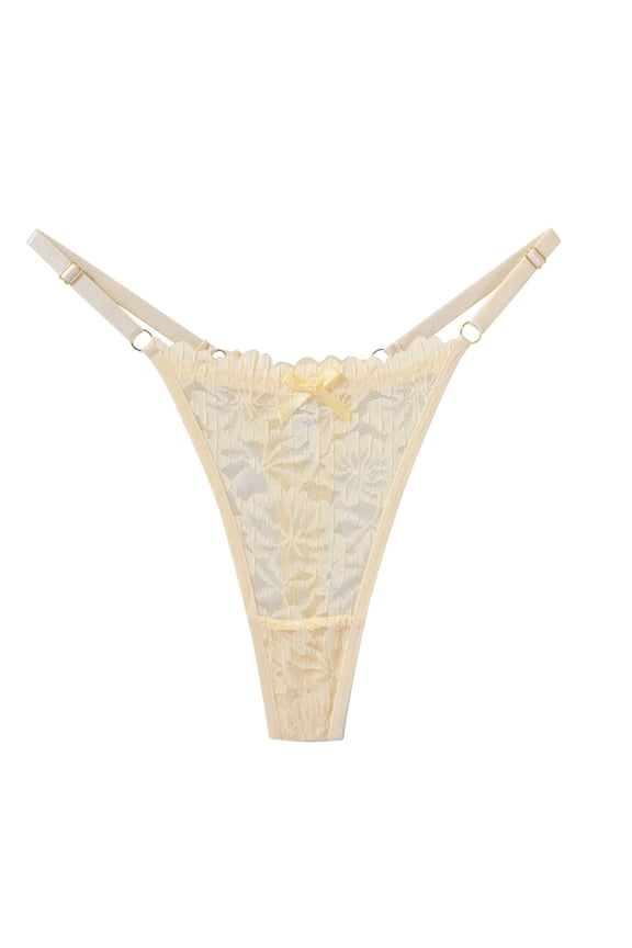 Panties for Women,Elegant Low Rise Lace Thong For Women With Delicate Bow And Comfortable Sheer Design,Womens Underwear,Light Yellow,M