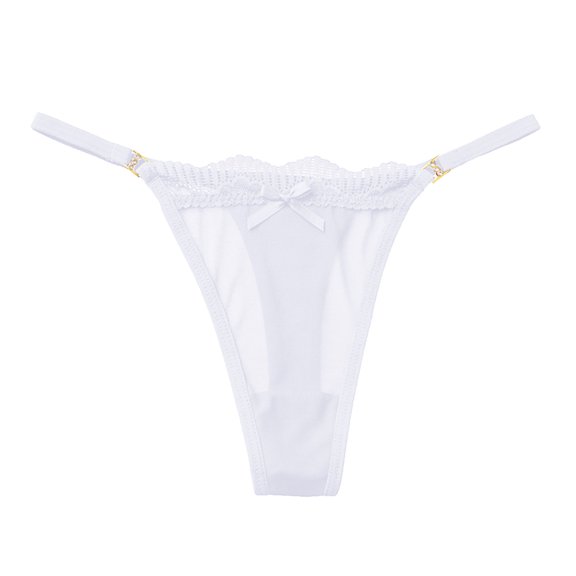 Panties for Women,Elegant Sheer Lace Thong Panties with Decorative Bow Knot and Seamless Mesh Design,Womens Underwear,White,L