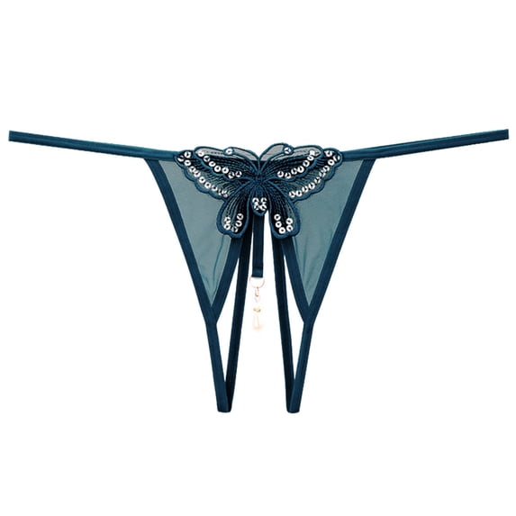 Panties for Women,Embroidered Hollow Low Waist Underwear Open Cut Thong with Pearl Massage Detail,Womens Underwear,Green,One Size