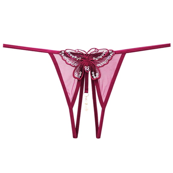 Panties for Women,Embroidered Hollow Low Waist Underwear Open Cut Thong with Pearl Massage Detail,Womens Underwear,,One Size