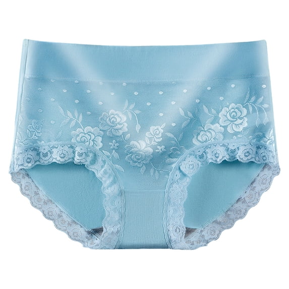 Panties for Women,Fashion Everyday Comfort Underwear Soft Mid Rise Lace Trim Breathable Panties for All Day Wear,Womens Underwear,Blue,XL