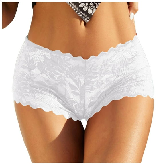 Panties for Women,Floral Lace Boyshort Panties for Women Low Rise Comfortable Underwear Female Lingerie,Womens Underwear,White,M