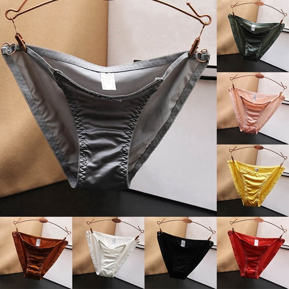 Panties for Women French Bow Hollow Low Waist Seamless Satin Pure Desire Button Panty Womens Underwear Brown M