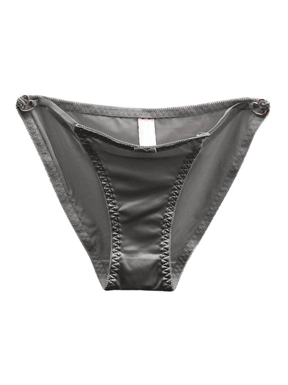 Panties for Women,French Bow Low Waist Seamless Satin Hollow Out Underwear For Women Elegant Buttoned Triangle Panties,Womens Underwear,Grey,M