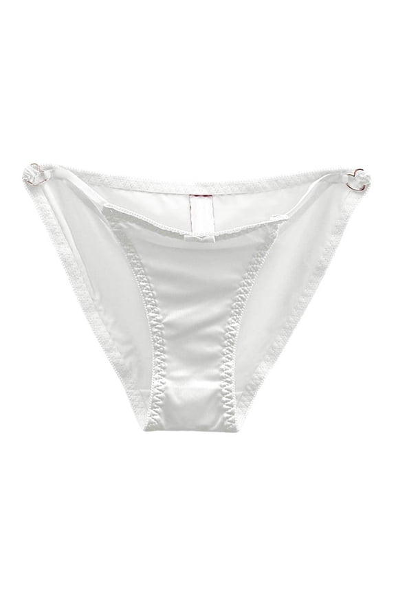 Panties for Women,French Bow Low Waist Seamless Satin Hollow Out Underwear For Women Elegant Buttoned Triangle Panties,Womens Underwear,White,XL
