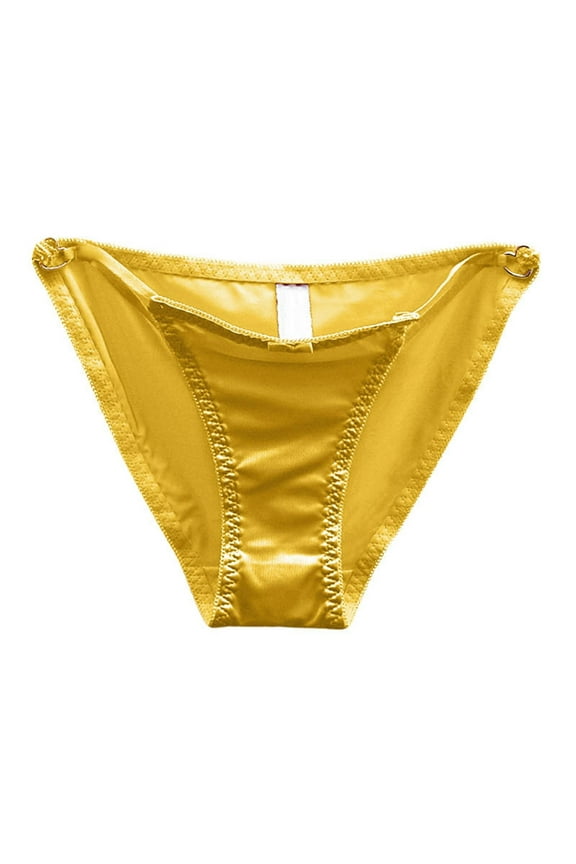 Panties for Women,French Bow Low Waist Seamless Satin Hollow Out Underwear For Women Elegant Buttoned Triangle Panties,Womens Underwear,Yellow,M