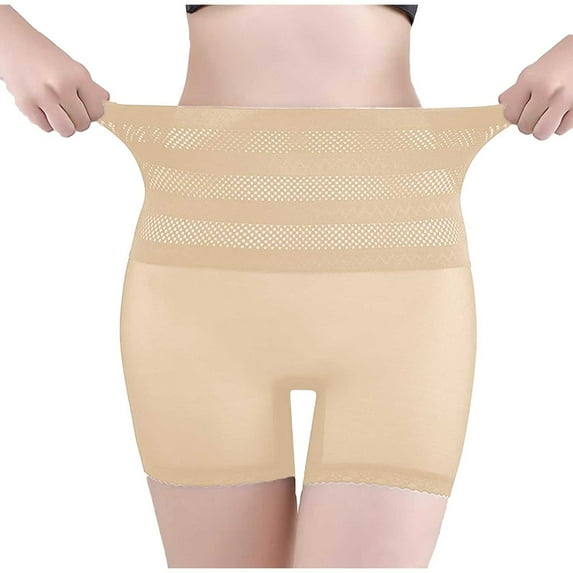 Panties for Women,High Waist Lace Lifting Postpartum Shaping Panties Breathable Sheer Mesh Boyshorts For Abdomen Control,Womens Underwear,Beige,2XL