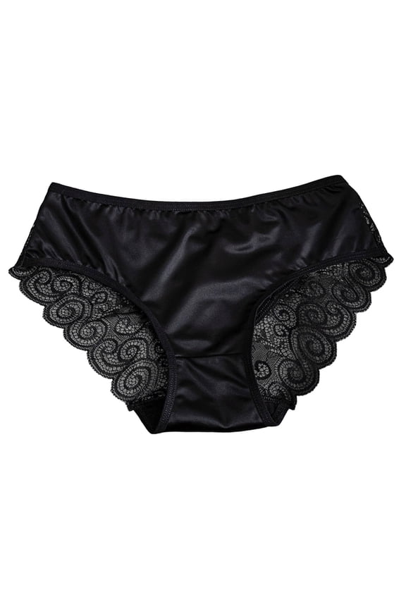 Panties for Women,Hollow Out Thin Strap Panties Comfortable Breathable Lace Trimmed Satin Seam Briefs Underwear,Womens Underwear,Black,XL