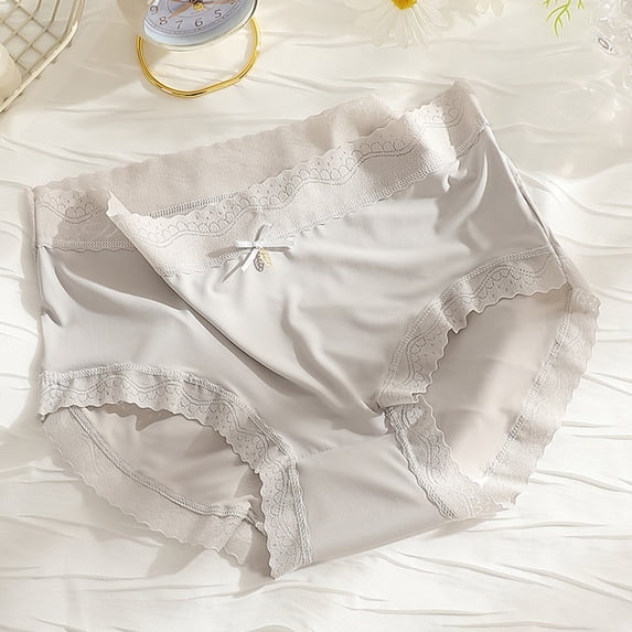 Panties for Women Ice Silk Mid Waist with Bow Breathable Ultra Thin Seamless Briefs Womens Underwear