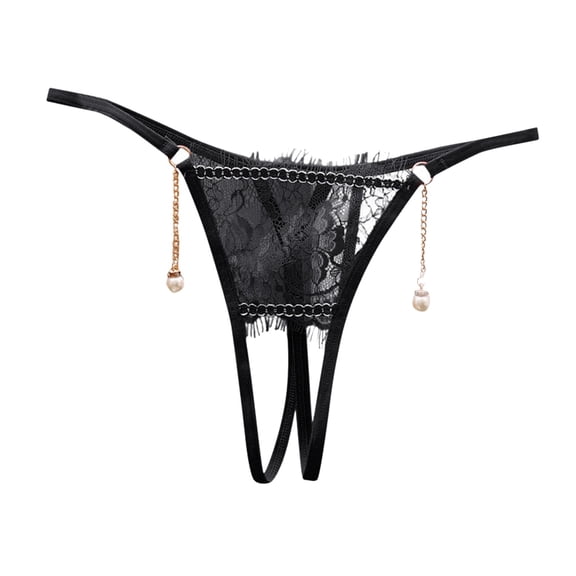 Panties for Women,Japanese Sheer Lace Low Waist Underwear For Women Elegant Pearl T Back Design Apparel,Womens Underwear,Black,One Size