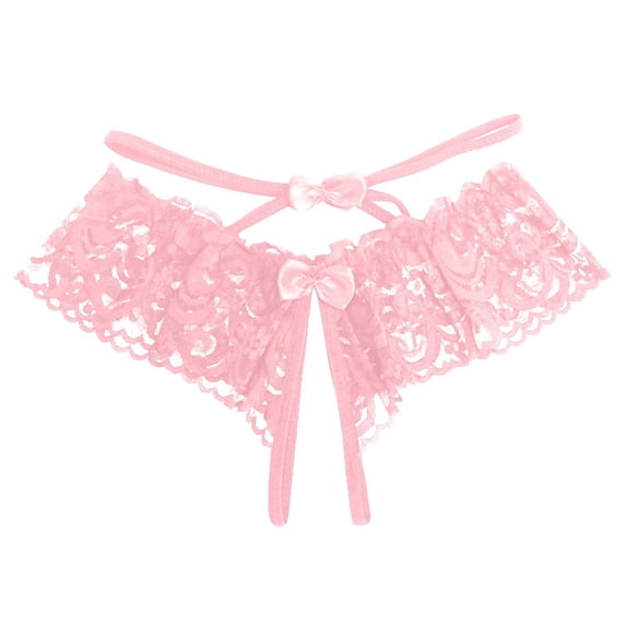 Panties for Women,Japanese Style Hollow Out Transparent Lace Low Waist Triangle Thong Open Underwear Panties,Womens Underwear,Pink,One Size