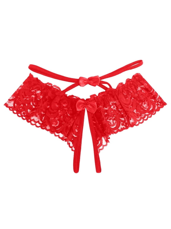 Panties for Women,Japanese Style Hollow Out Transparent Lace Low Waist Triangle Thong Open Underwear Panties,Womens Underwear,Red,One Size