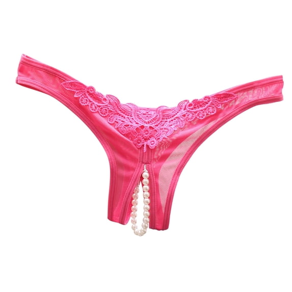 Panties for Women,Lace Open Cut Pearl Massage Hollow Low Waist Triangle G String Panties for Women,Womens Underwear,Hot Pink,One Size