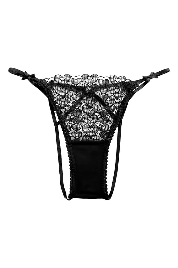 Panties for Women,Lace Triangle Panties Delicate Bow Thin Straps and Hollow Out Design,Womens Underwear,Black,XL