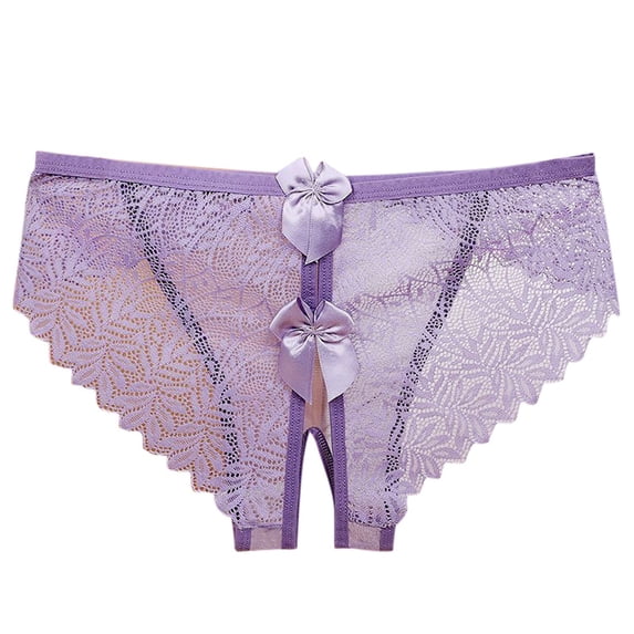 Panties for Women,Lace Underwear Hollow Out Shorts with Alluring Bow Design Pure Desire Scheming,Womens Underwear,Light Purple,L